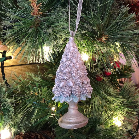 Silver/Green Resin Cone Tree Dec