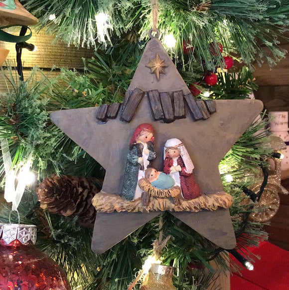 Star/Tree w Nativity Scene Resin Dec